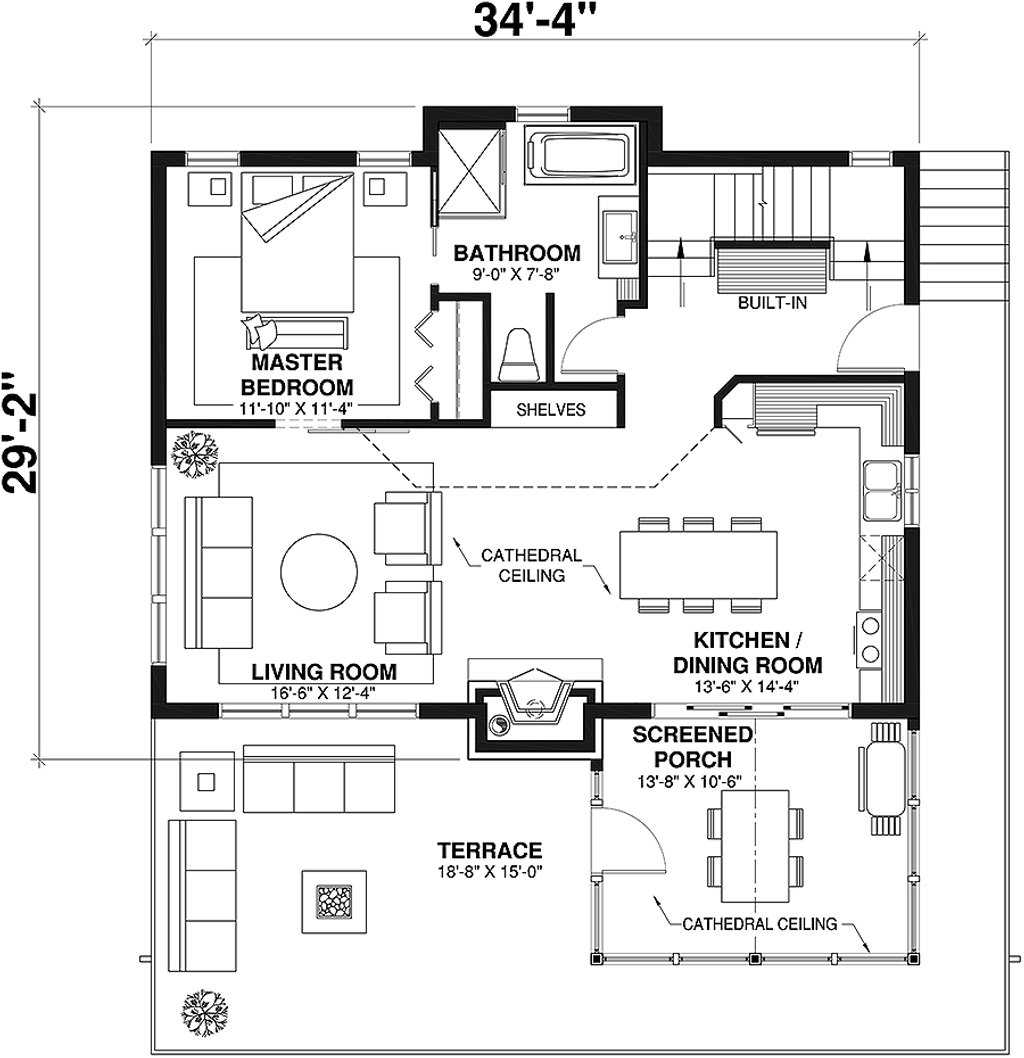 Cabin Style House Plan - 4 Beds 2 Baths 2105 Sq Ft Plan #23-392 