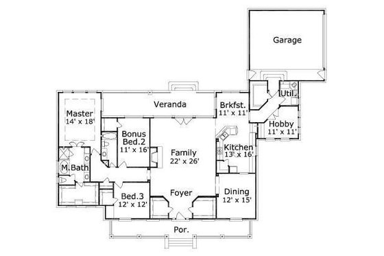 Floor Plan - Main Floor for Traditional House Plan #411-743 - 3 bed, 2 bath