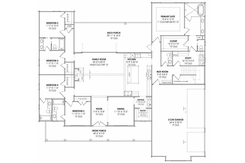 Architectural House Design - Floor Plan - Main Floor for Farmhouse House Plan #1096-156 - 5 bed, 4.5 bath