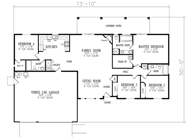 Architectural House Design - Ranch Floor Plan - Main Floor Plan #1-407