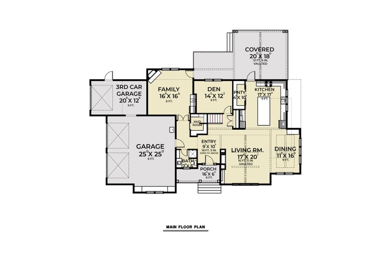 House Design - Floor Plan - Main Floor for Farmhouse House Plan #1070-92 - 3 bed, 3 bath