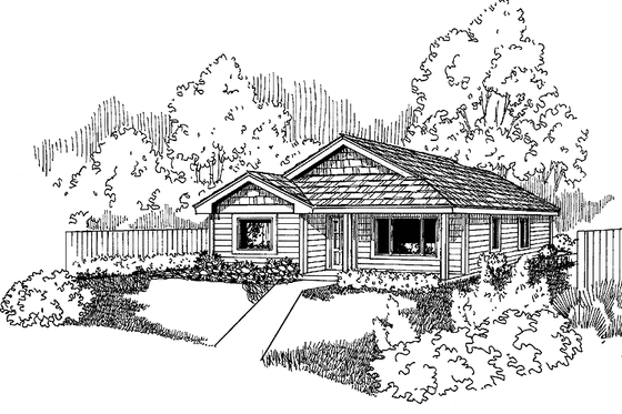Exterior - Front Elevation 3 for Ranch House Plan #60-721 - 3 bed, 2 bath