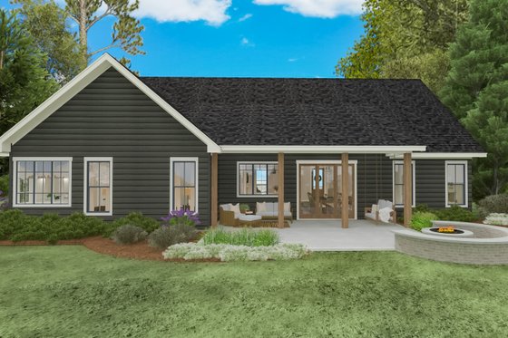Exterior - Rear Elevation for Ranch House Plan #406-9669 - 3 bed, 2.5 bath