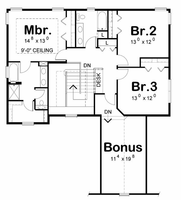Home Plan - Traditional Floor Plan - Upper Floor Plan #20-2185