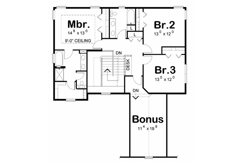 House Blueprint - Floor Plan - Upper Floor for Traditional House Plan #20-2185 - 3 bed, 3 bath