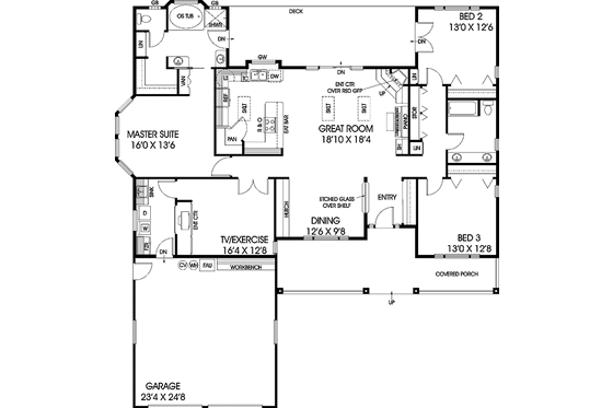 Floor Plan - Main Floor for Country House Plan #60-1034 - 3 bed, 2 bath