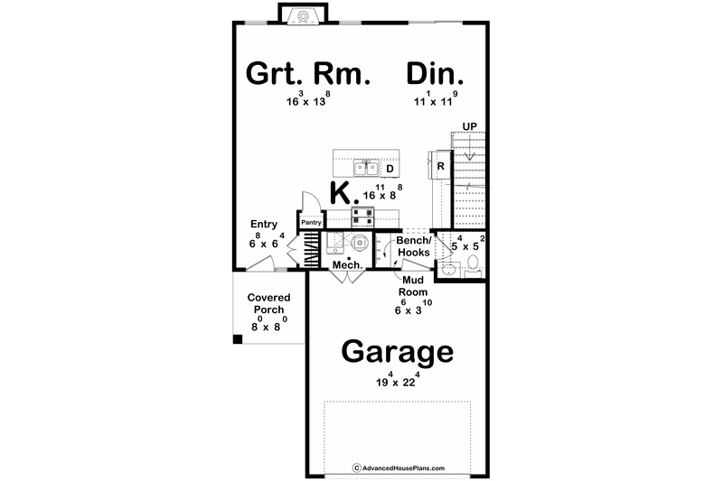 Architectural House Design - Floor Plan - Main Floor for Craftsman House Plan #455-481 - 3 bed, 2.5 bath