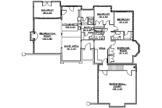 Floor Plan - Lower Floor for European House Plan #5-135 - 4 bed, 3.5 bath