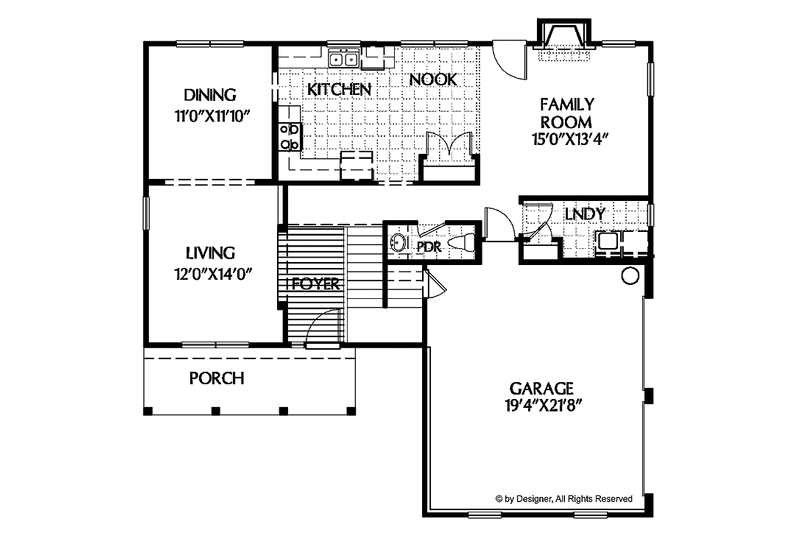 Dream House Plan - Floor Plan - Main Floor for Country House Plan #999-79 - 3 bed, 2.5 bath