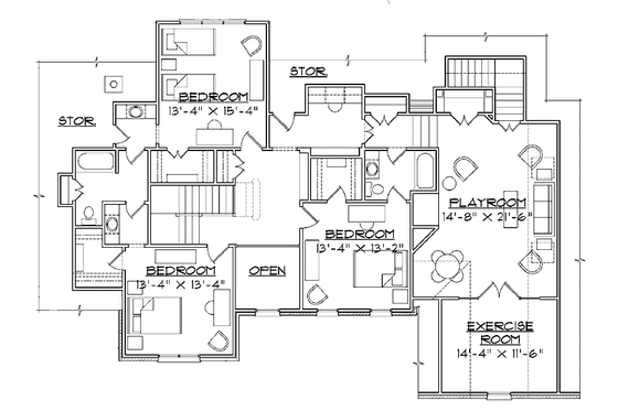 Floor Plan - Upper Floor for Traditional House Plan #1054-8 - 5 bed, 4.5 bath