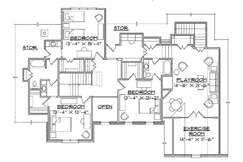 Home Plan - Floor Plan - Upper Floor for Traditional House Plan #1054-8 - 5 bed, 4.5 bath