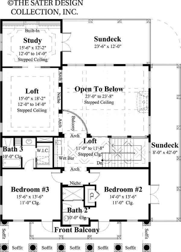 Southern Floor Plan - Upper Floor Plan #930-404