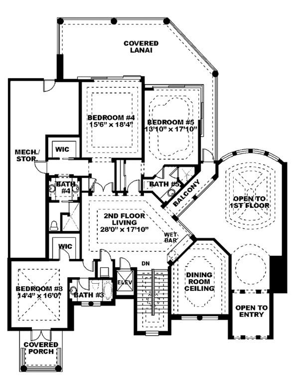 House Blueprint - Mediterranean Floor Plan - Upper Floor Plan #1017-74