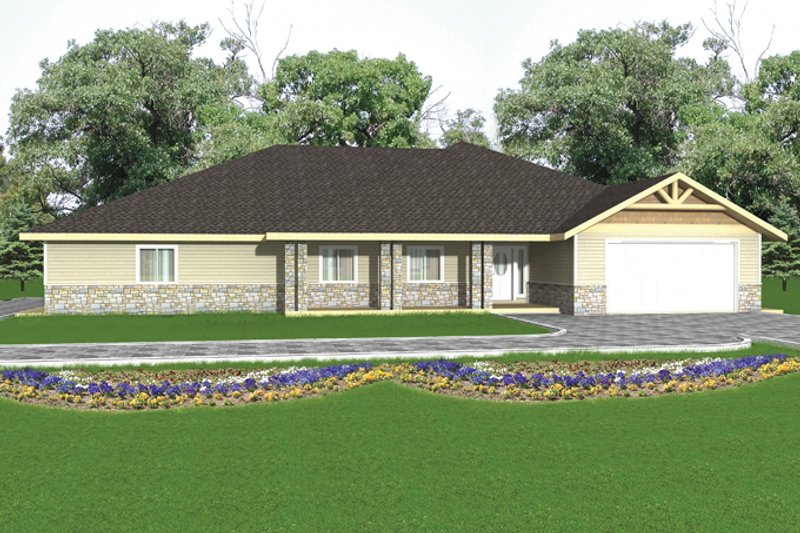 Home Plan - Exterior - Front Elevation 3 for Ranch House Plan #117-852 - 3 bed, 2 bath