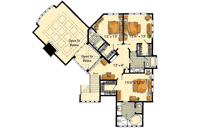 House Design - Floor Plan - Upper Floor for Craftsman House Plan #942-16 - 5 bed, 6.5 bath