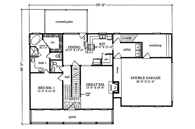 House Blueprint - Floor Plan - Main Floor for Country House Plan #42-690 - 3 bed, 2.5 bath
