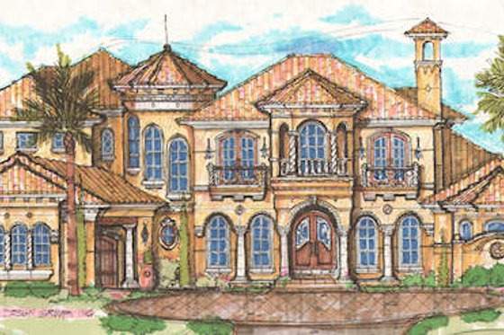 Exterior - Front Elevation for Mediterranean House Plan #135-160 - 5 bed, 5 bath