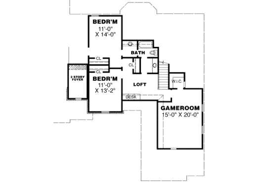 Floor Plan - Upper Floor for European House Plan #34-222 - 4 bed, 3 bath
