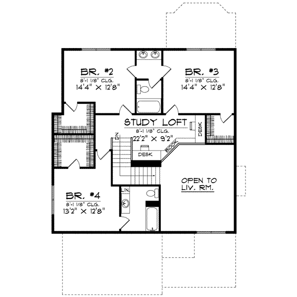 Traditional Floor Plan - Upper Floor Plan #70-577
