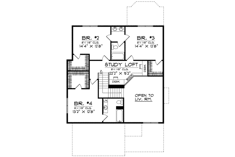 Home Plan - Floor Plan - Upper Floor for Traditional House Plan #70-577 - 4 bed, 3.5 bath
