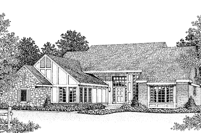 House Blueprint - Tudor Exterior - Front Elevation Plan #72-854