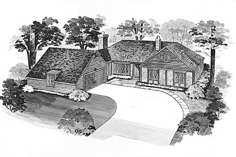 House Blueprint - Tudor Exterior - Front Elevation Plan #72-592