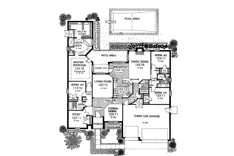 Architectural House Design - Floor Plan - Main Floor for Traditional House Plan #310-1045 - 4 bed, 3 bath