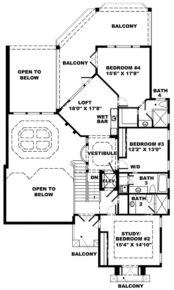 House Blueprint - Mediterranean Floor Plan - Upper Floor Plan #1017-155