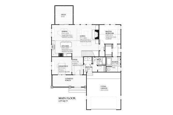 Traditional style house plan, main level floor plan