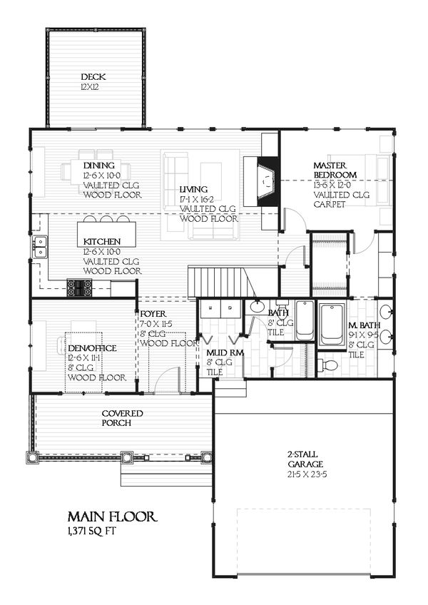 Traditional style house plan, main level floor plan