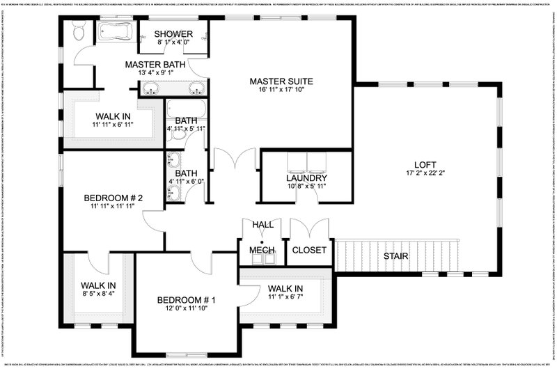 Architectural House Design - Floor Plan - Upper Floor for Farmhouse House Plan #1060-245 - 3 bed, 2.5 bath
