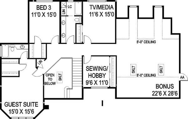 House Design - Colonial Floor Plan - Upper Floor Plan #60-1006