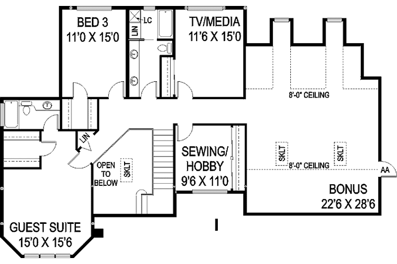 House Blueprint - Floor Plan - Upper Floor for Colonial House Plan #60-1006 - 3 bed, 3.5 bath