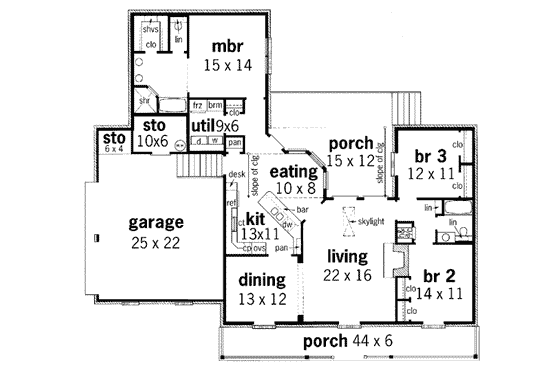 Floor Plan - Main Floor for Southern House Plan #45-125 - 3 bed, 2 bath