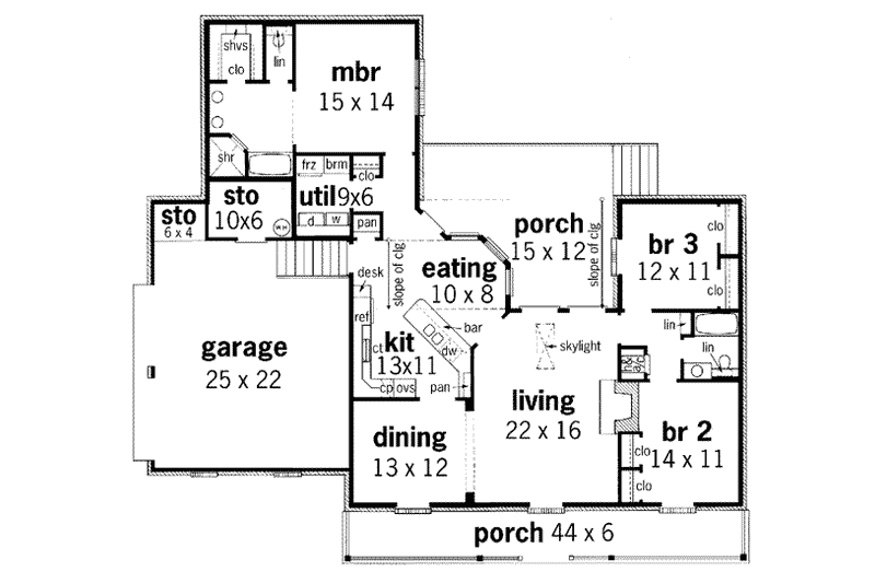 Home Plan - Floor Plan - Main Floor for Southern House Plan #45-125 - 3 bed, 2 bath