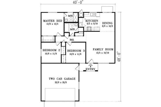 Floor Plan - Main Floor for Ranch House Plan #1-1017 - 3 bed, 2 bath
