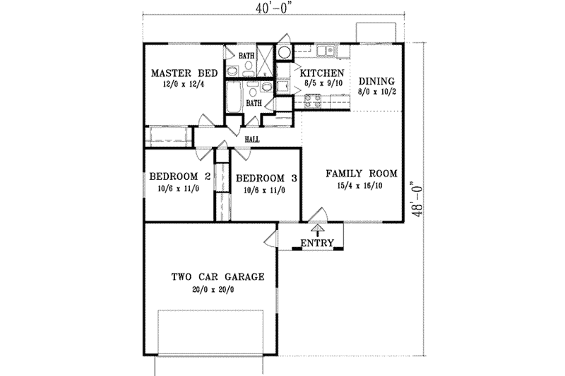 Dream House Plan - Floor Plan - Main Floor for Ranch House Plan #1-1017 - 3 bed, 2 bath