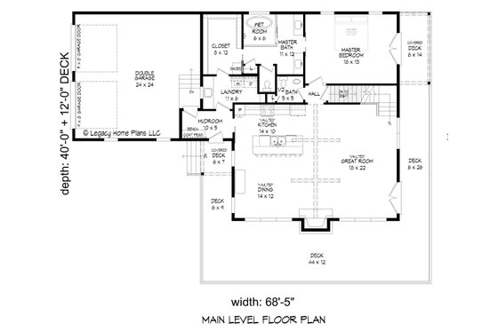 Floor Plan - Main Floor for Southern House Plan #932-858 - 2 bed, 2.5 bath