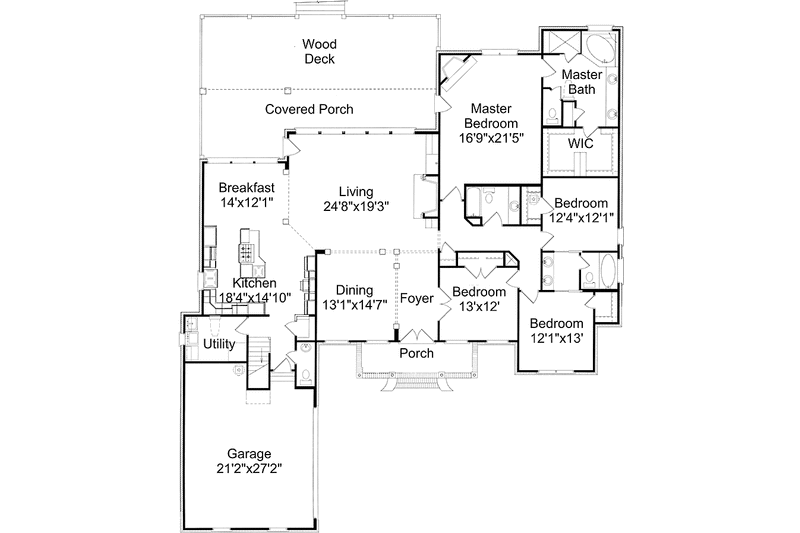 Home Plan - Floor Plan - Main Floor for Traditional House Plan #37-274 - 4 bed, 3.5 bath