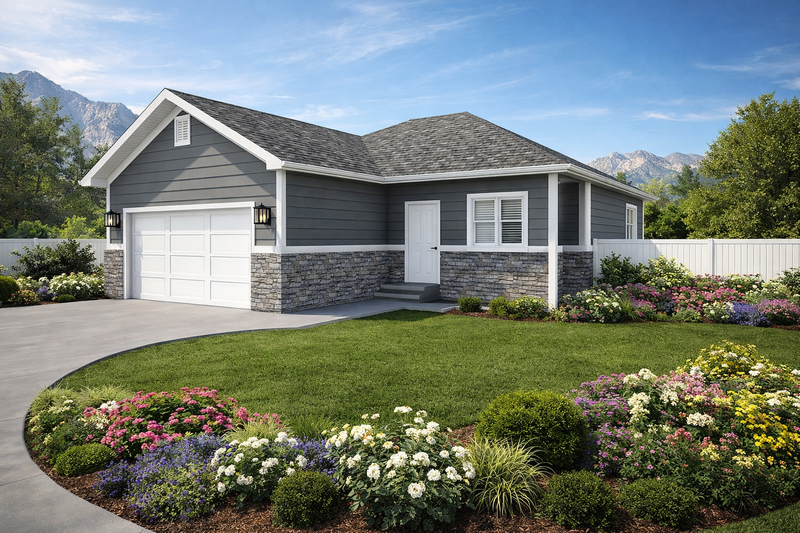 House Blueprint - Exterior - Front Elevation 3 for Ranch House Plan #1060-438 - 2 bed, 2 bath