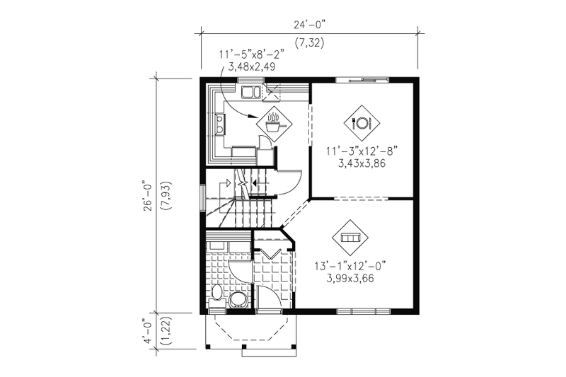 House Blueprint - Floor Plan - Main Floor for Victorian House Plan #25-4048 - 3 bed, 1.5 bath