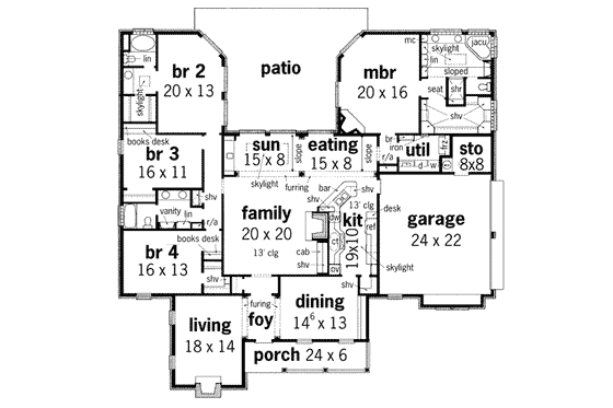 Floor Plan - Main Floor for Traditional House Plan #45-163 - 4 bed, 3 bath