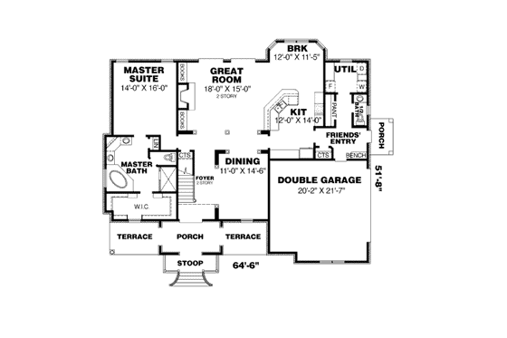 Floor Plan - Main Floor for European House Plan #34-224 - 3 bed, 3.5 bath
