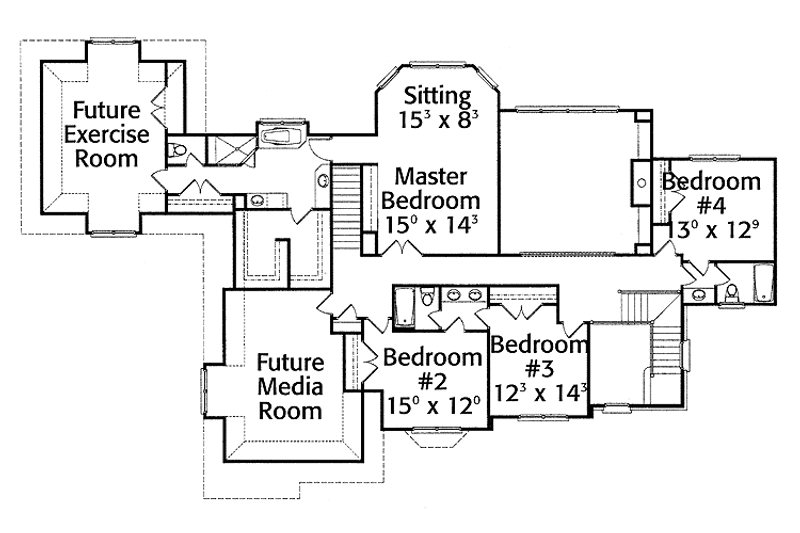 Dream House Plan - Floor Plan - Upper Floor for Country House Plan #429-290 - 4 bed, 4 bath