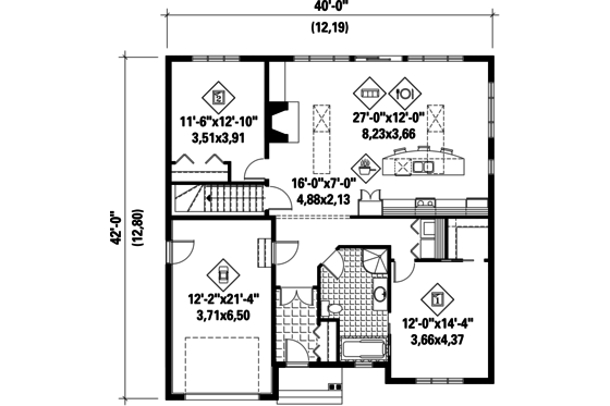 Floor Plan - Main Floor for Country House Plan #25-4635 - 2 bed, 1 bath