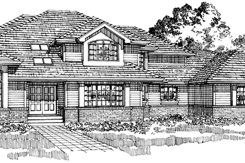 House Blueprint - Prairie Exterior - Front Elevation Plan #47-996