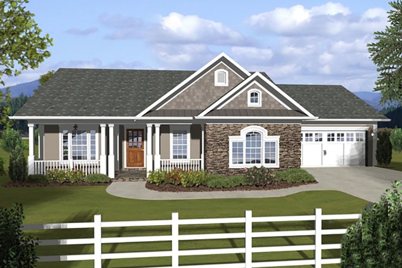 Architectural House Design - Ranch, Craftsman, Front Elevation