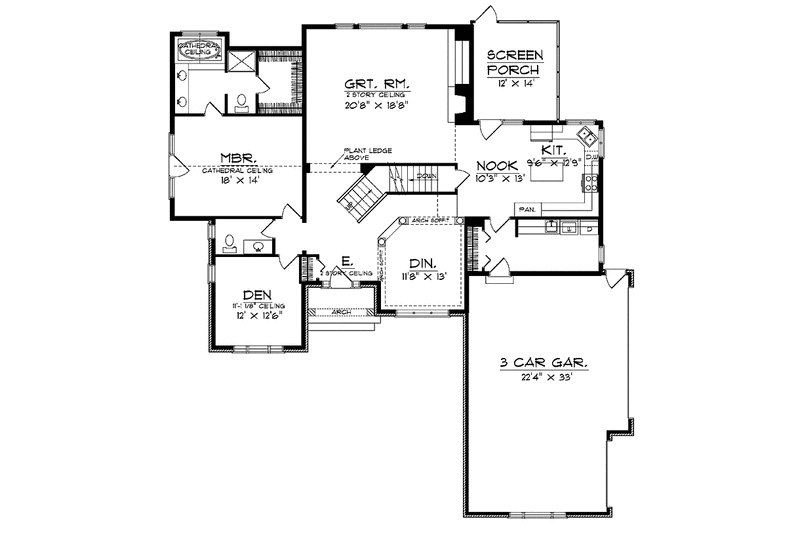 Architectural House Design - Floor Plan - Main Floor for Mediterranean House Plan #70-1355 - 3 bed, 2.5 bath