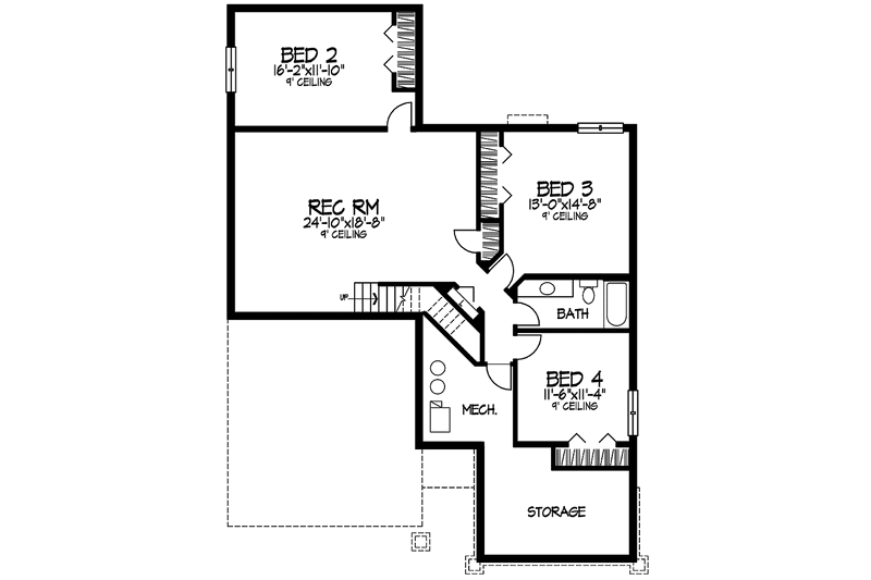 Dream House Plan - Floor Plan - Lower Floor for Craftsman House Plan #320-1434 - 4 bed, 2.5 bath
