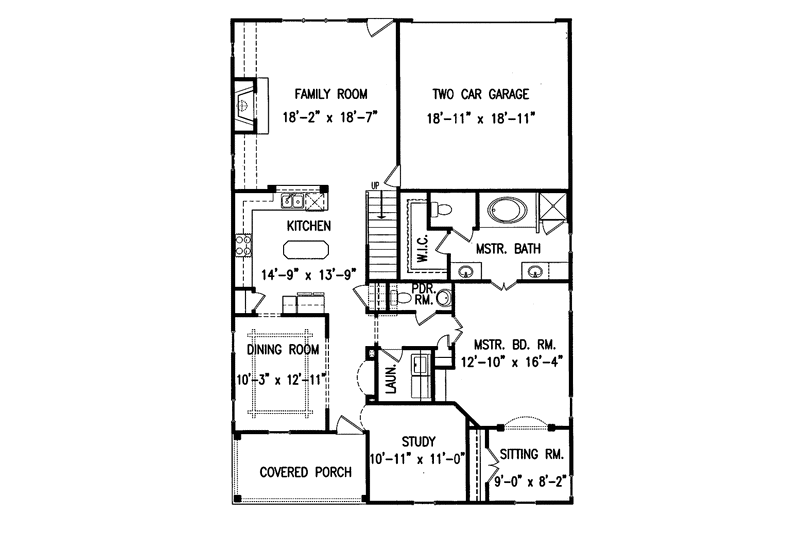 House Blueprint - Floor Plan - Main Floor for Craftsman House Plan #54-212 - 3 bed, 2.5 bath